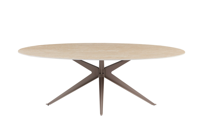 Masă de dining TRAVERTIN 220 cm ovală, ceramică, culoare șampanie-greige [13]