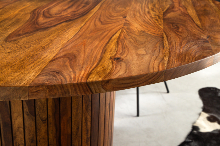 Masă de dining TRES CHIC Ø 120cm rotundă din lemn de sheesham, finisaj piatră maro [5]