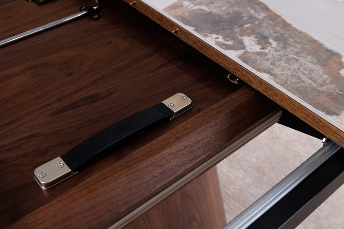 Masă de dining UNIQUE 160-200cm extensibilă, blat ceramic cu aspect de lemn de nuc, aspect de piatră naturală [5]