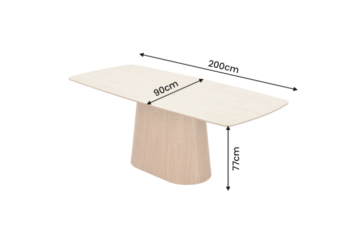 Masă de dining UNIQUE 200 cm, placată cu lemn de stejar, cu blat din ceramică cu aspect de travertin și picior central [9]