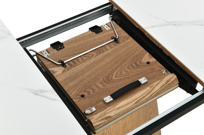 Masa de dining UNIQUE extensibila din lemn de stejar si blat din marmura, 160-200 cm [6]