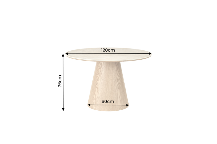 Masă de dining UNIQUE, rotundă, de 120 cm, placată cu furnir de stejar, cu blat din ceramică cu aspect de piatră travertin și picior central [6]