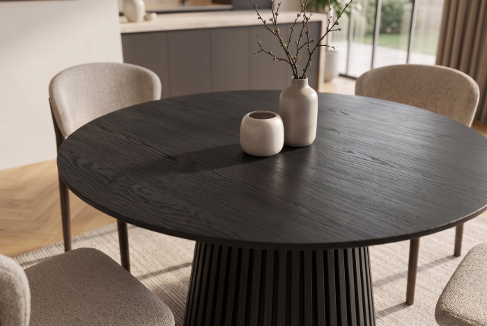 Masă de dining VALHALLA WOOD Ø 120 cm, rotundă, cu picior canelat, placată cu lemn de stejar negru [4]