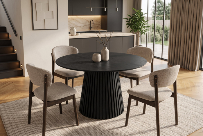 Masă de dining VALHALLA WOOD Ø 120 cm, rotundă, cu picior canelat, placată cu lemn de stejar negru [2]