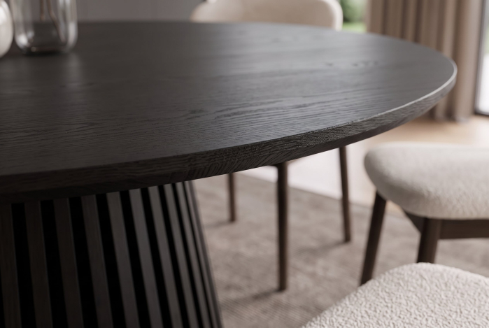 Masă de dining VALHALLA WOOD Ø 140 cm, rotundă, cu picior canelat, placată cu lemn de stejar negru [5]