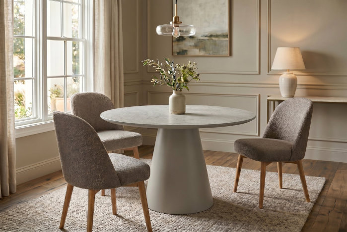 Masă de dining VOGUE rotundă de 120 cm, aspect de piatră gri [2]