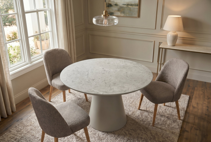 Masă de dining VOGUE rotundă de 120 cm, aspect de piatră gri [3]