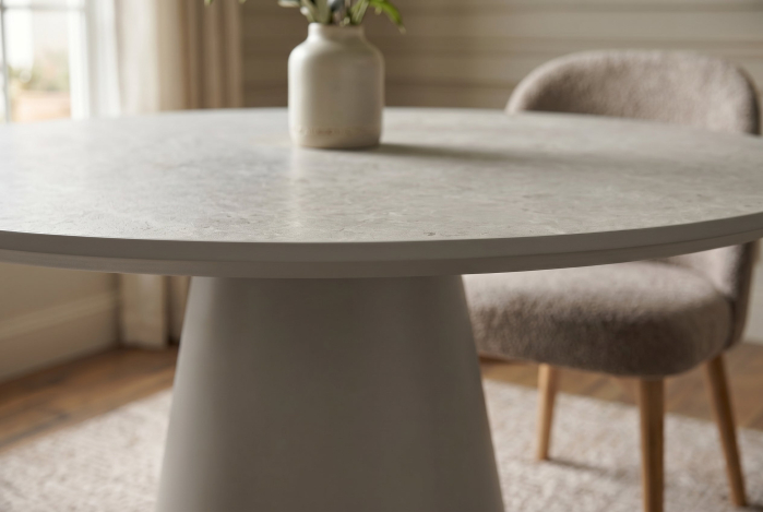 Masă de dining VOGUE rotundă de 120 cm, aspect de piatră gri [4]