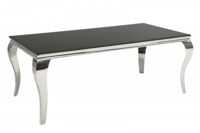Masa dining Barock cu blat din sticla opal si picioare din otel inoxidabil argintiu, 180 cm [1]