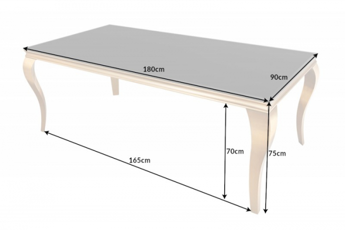Masa dining Barock cu blat din sticla opal si picioare din otel inoxidabil auriu, 180 cm [5]
