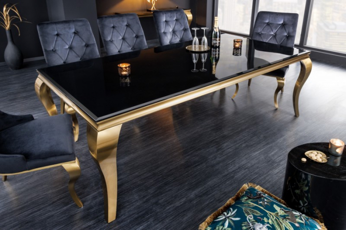 Masa dining Barock cu blat din sticla opal si picioare din otel inoxidabil auriu, 180 cm [2]