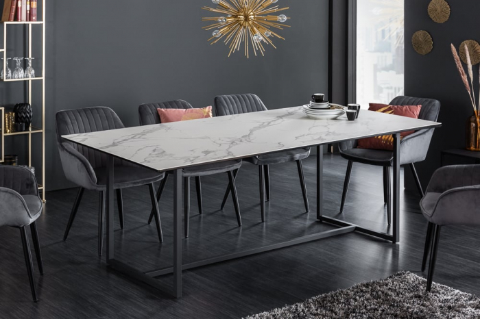 Masa dining cu blat din ceramica Symbiose 200 cm, alb-gri [2]