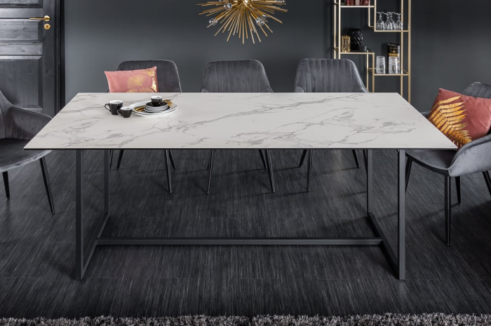 Masa dining cu blat din ceramica Symbiose 200 cm, alb-gri [3]