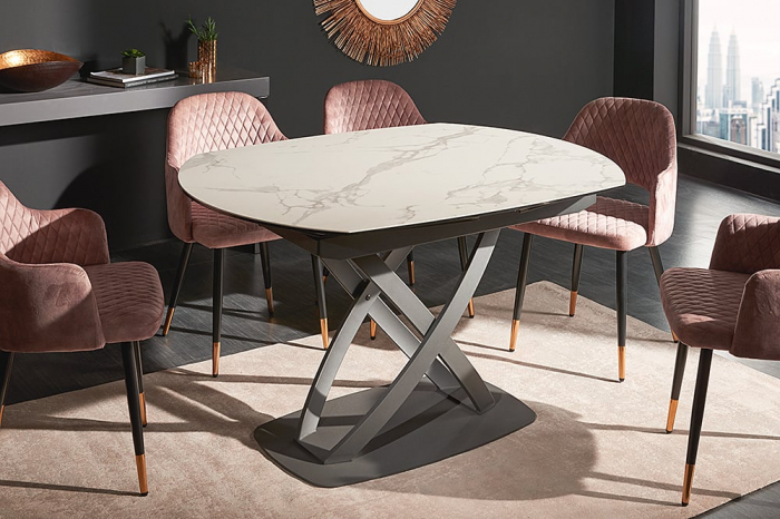 Masa dining extensibila cu blat din ceramica Inception 130-190 cm, alb [5]