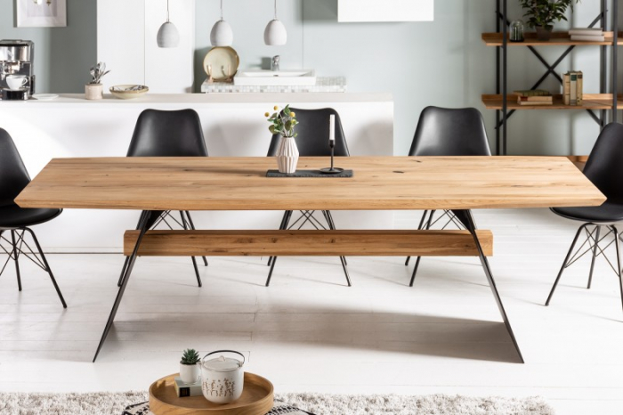 Masa dining dreptunghiulara Grand Oak cu blat din lemn de stejar, 200 cm [4]