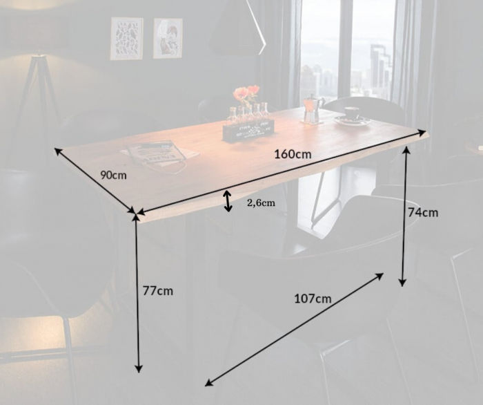 Masa dining dreptunghiulara Mammut cu blat din lemn de salcam, 160 cm [6]