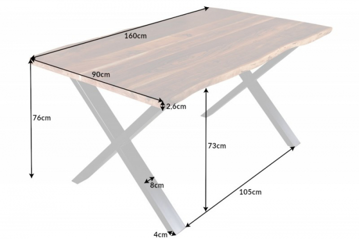 Masa dining dreptunghiulara Mammut cu blat din lemn de salcam si grosime de 2,6 cm, 160 cm [5]
