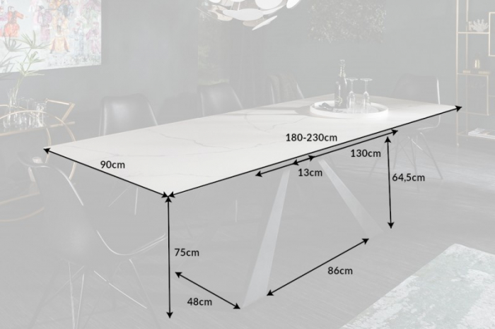 Masă dining extensibilă alb/gri cu blat de ceramică Concord, 180-230 cm [7]