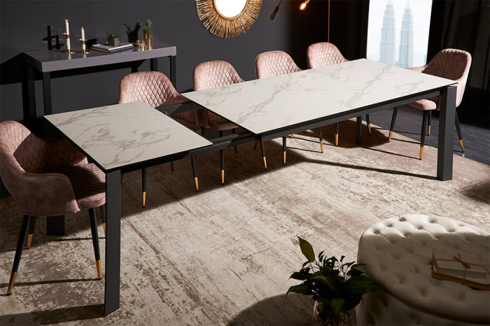 Masa dining extensibila cu blat din ceramica Esstisch 180-240 cm, alb [4]