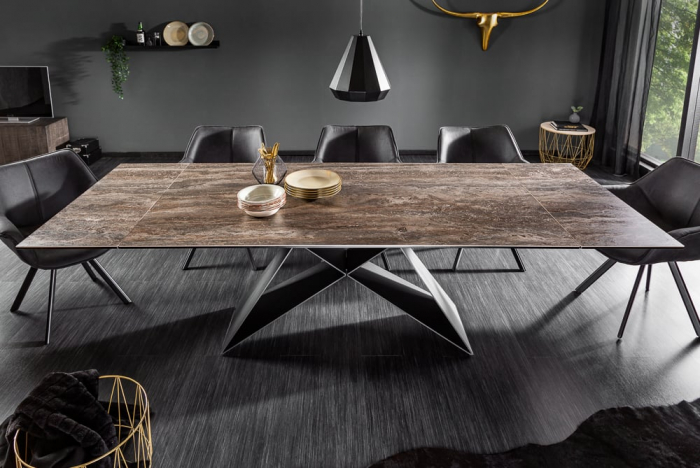 Masa dining extensibila cu blat din ceramica Prometheus 180-260 cm, maro-gri [5]