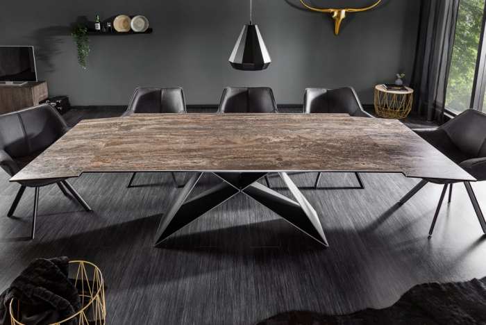 Masa dining extensibila cu blat din ceramica Prometheus 180-260 cm, maro-gri [4]