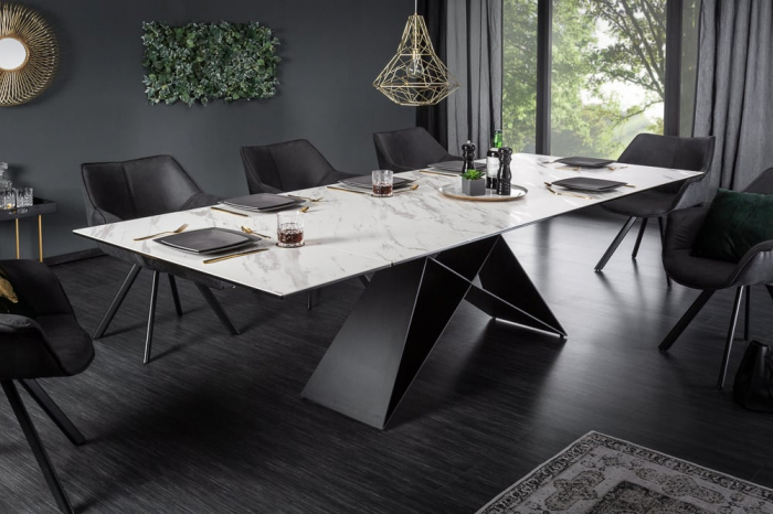 Masa dining extensibila cu blat din ceramica Prometheus 180-260 cm, alb-gri [2]
