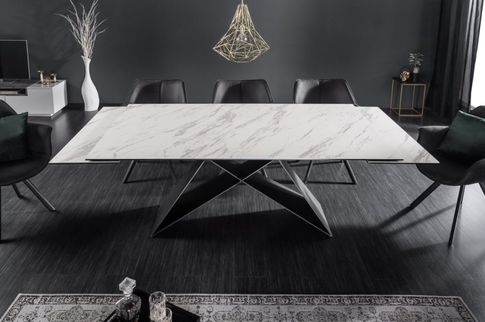 Masa dining extensibila cu blat din ceramica Prometheus 180-260 cm, alb-gri [6]
