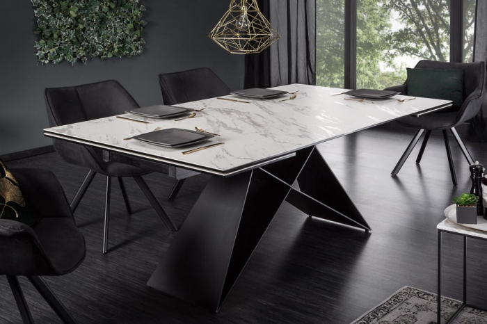 Masa dining extensibila cu blat din ceramica Prometheus 180-260 cm, alb-gri [3]