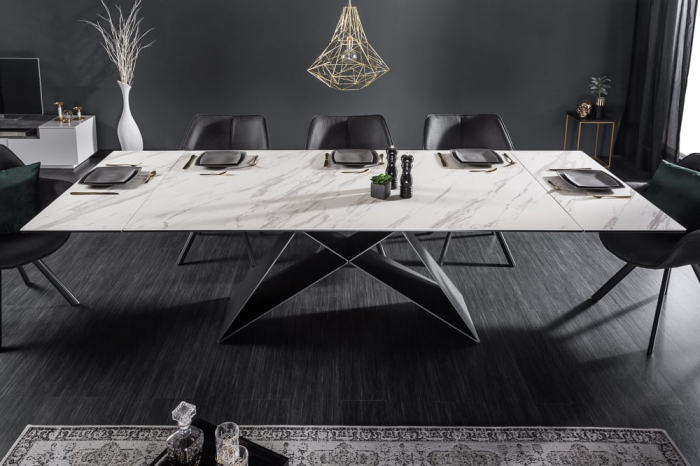 Masa dining extensibila cu blat din ceramica Prometheus 180-260 cm, alb-gri [4]
