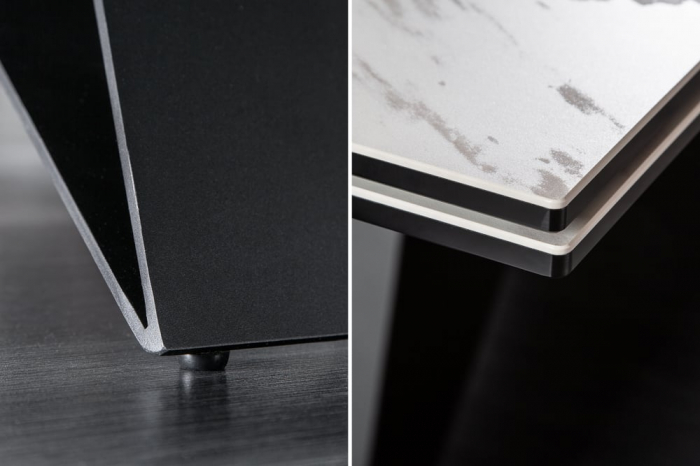 Masa dining extensibila cu blat din ceramica Prometheus 180-260 cm, alb-gri [10]