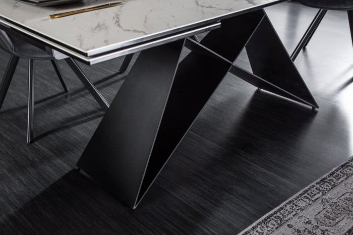 Masa dining extensibila cu blat din ceramica Prometheus 180-260 cm, alb-gri [11]