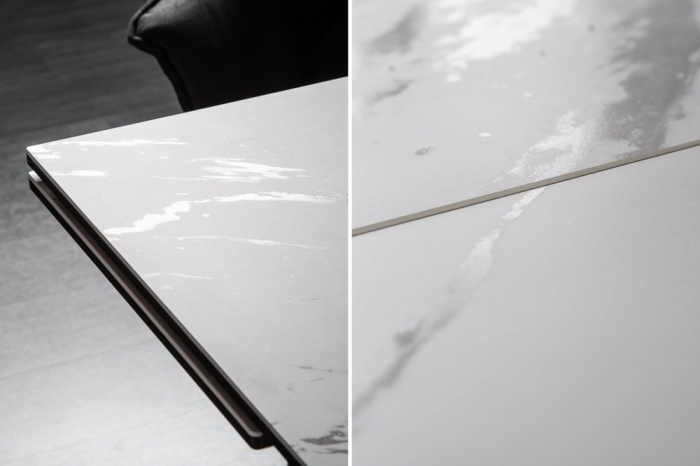Masa dining extensibila cu blat din ceramica Prometheus 180-260 cm, alb-gri [8]