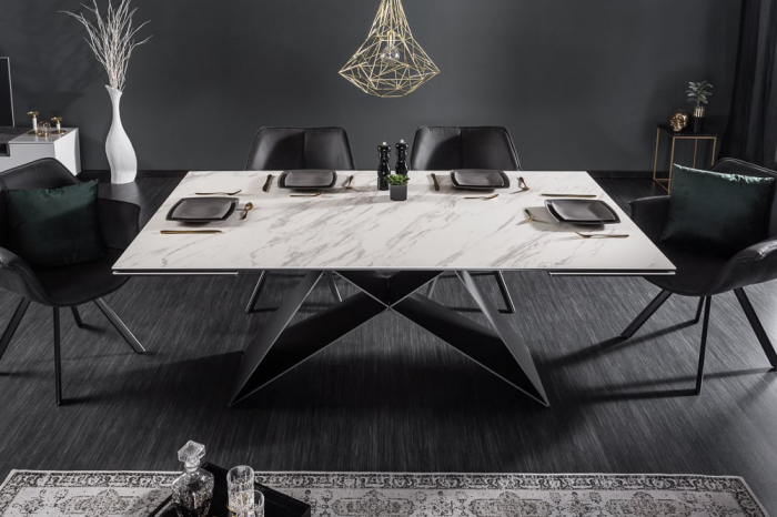 Masa dining extensibila cu blat din ceramica Prometheus 180-260 cm, alb-gri [7]