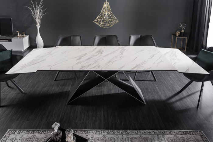 Masa dining extensibila cu blat din ceramica Prometheus 180-260 cm, alb-gri [5]