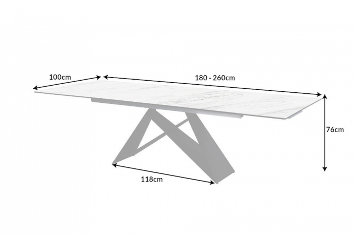 Masa dining extensibila cu blat din ceramica Prometheus 180-260 cm, alb-gri [12]