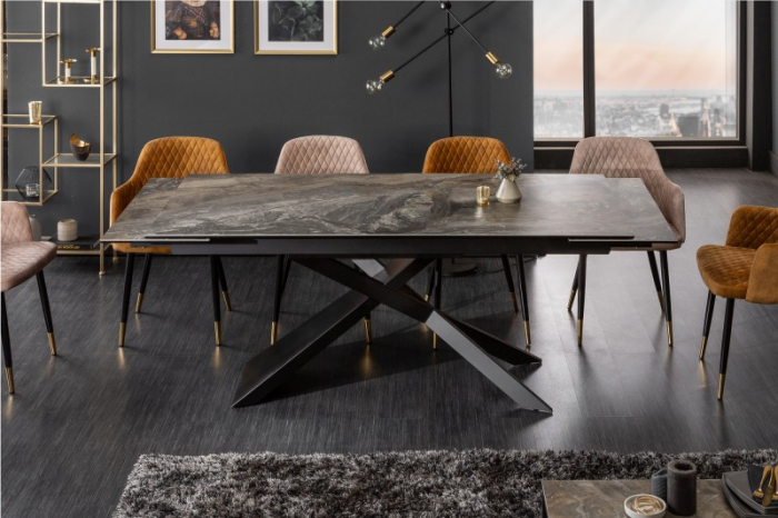 Masă dining extensibilă neagră cu blat de ceramică Euphoria, 180-220-260 cm [4]