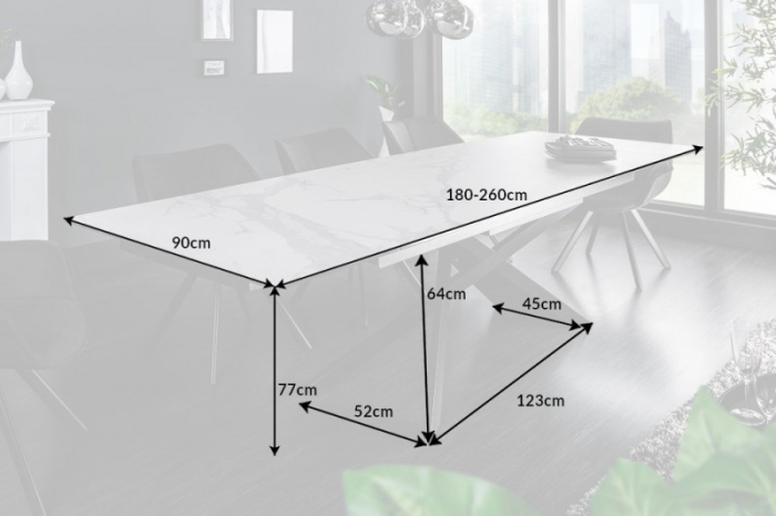 Masă dining extensibilă albă cu blat de ceramică Euphoria, 180-220-260 cm [7]