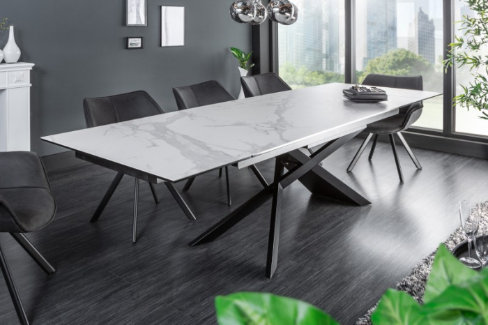 Masă dining extensibilă albă cu blat de ceramică Euphoria, 180-220-260 cm [5]