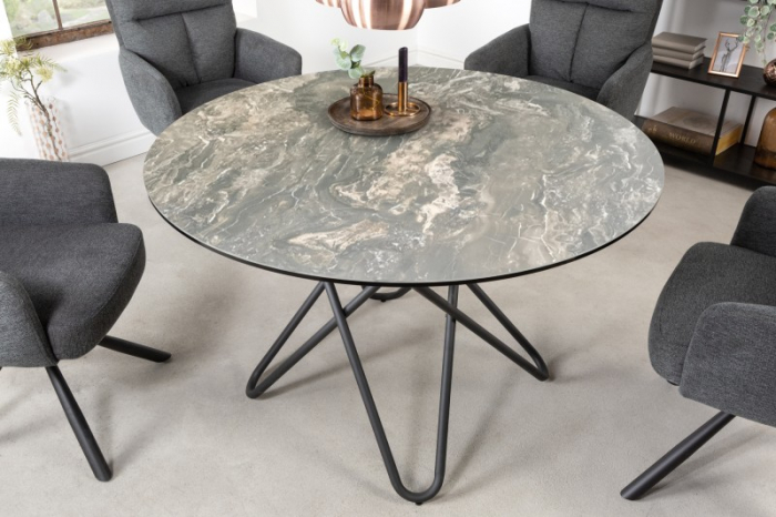 Masa dining rotunda ELLIPSE cu blat din ceramica si picioare metalice, alb [2]