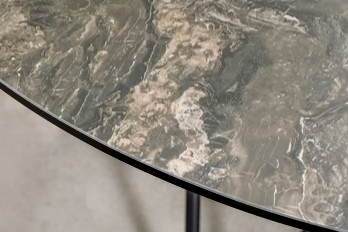 Masa dining rotunda ELLIPSE cu blat din ceramica si picioare metalice, alb [3]