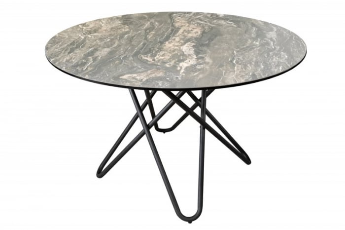 Masa dining rotunda ELLIPSE cu blat din ceramica si picioare metalice, alb [5]