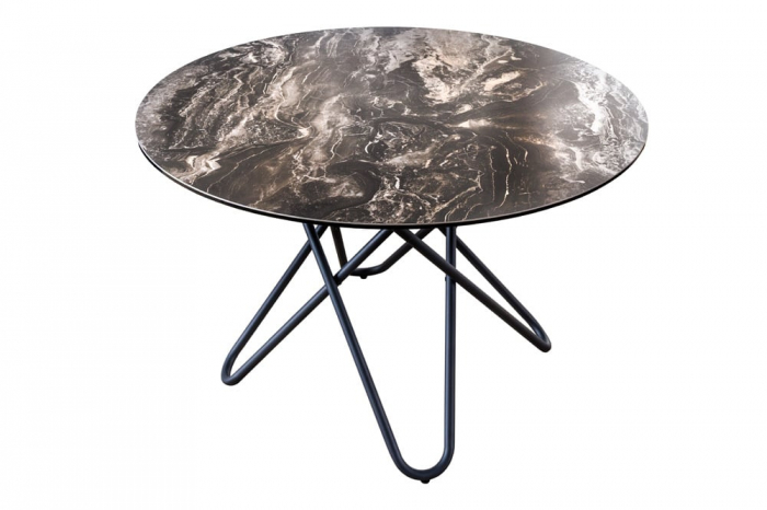 Masa dining rotunda ELLIPSE cu blat din ceramica si picioare metalice, alb [1]