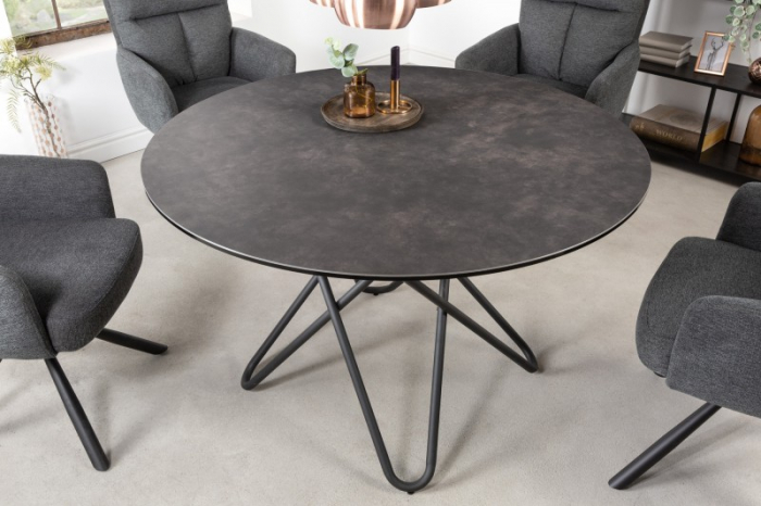 Masa dining rotunda ELLIPSE cu blat din ceramica si picioare metalice, antracit [2]