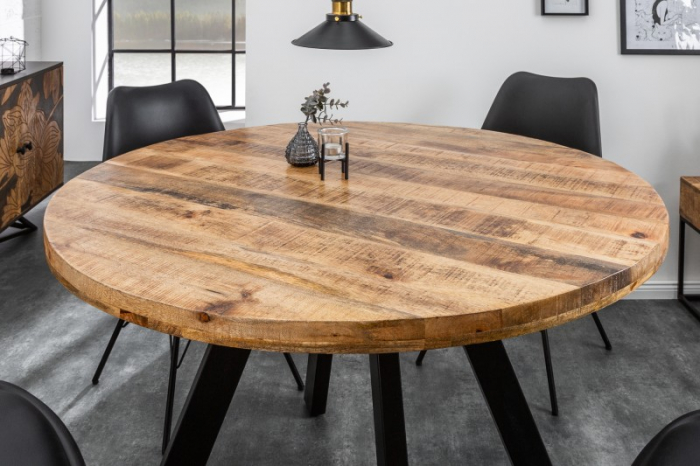 Masa dining rotunda Iron Craft cu blat din lemn de mango, 120 cm [3]