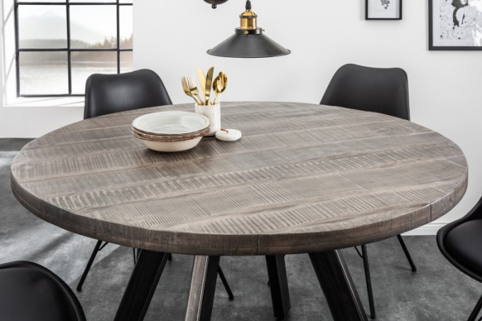 Masa dining rotunda Iron Craft cu blat din lemn de mango, 120 cm [3]