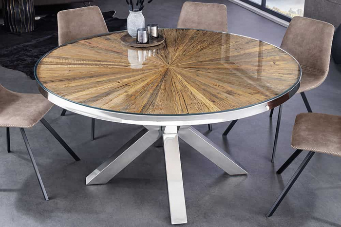 Masa dining rotunda Barracuda cu blat din lemn masiv de tec, 140 cm [1]