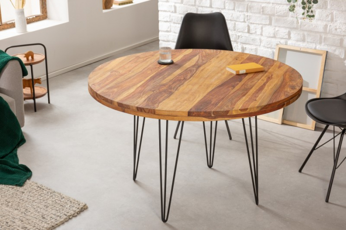 Masa dining rotunda Makassar cu blat din lemn de Sheesham, 120 cm [2]