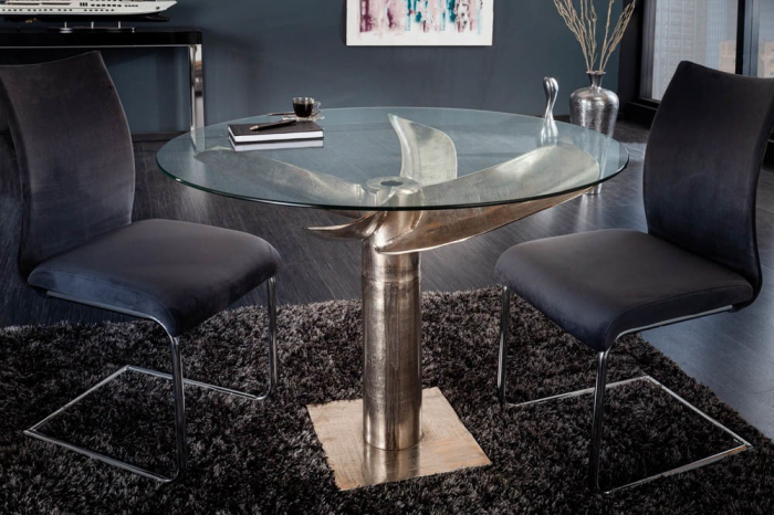 Masa dining rotunda Ocean cu blat din sticla securizata, 105 cm [6]
