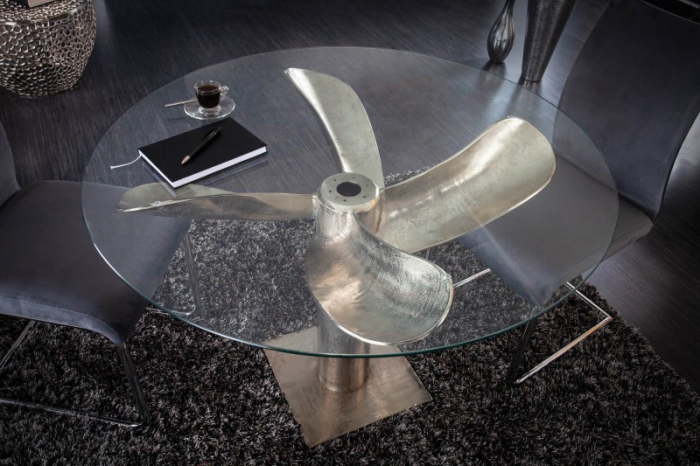 Masa dining rotunda Ocean cu blat din sticla securizata, 105 cm [4]