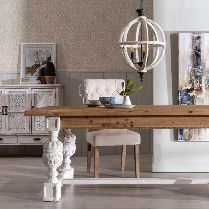 Masă dining WHITE-NATURAL din lemn de brad 200 X 90 X 76 CM [3]